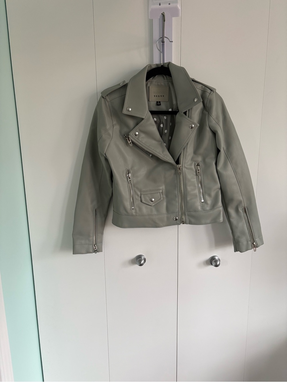 Mint Green Faux Leather Moto Jacket - Women's